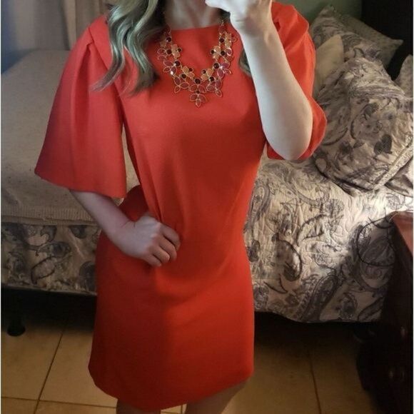 Alex Marie Women 12 Oversized Sleeve Lillian Dress Solid Hot Red Knee Length New - Picture 2 of 11